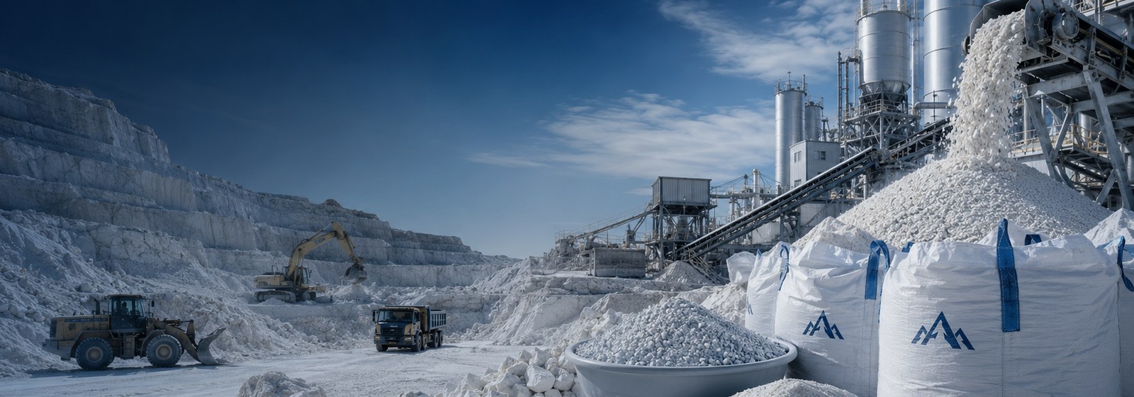 High-purity calcium carbonate from Egyptian quarry resources.